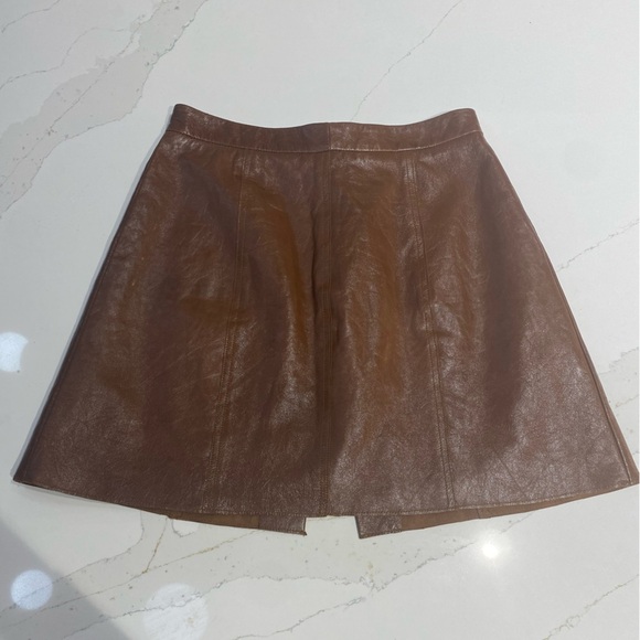 Sea Brown / Camel Leather A Line Button Fall Winter Mini Skirt Size Small - Picture 7 of 7